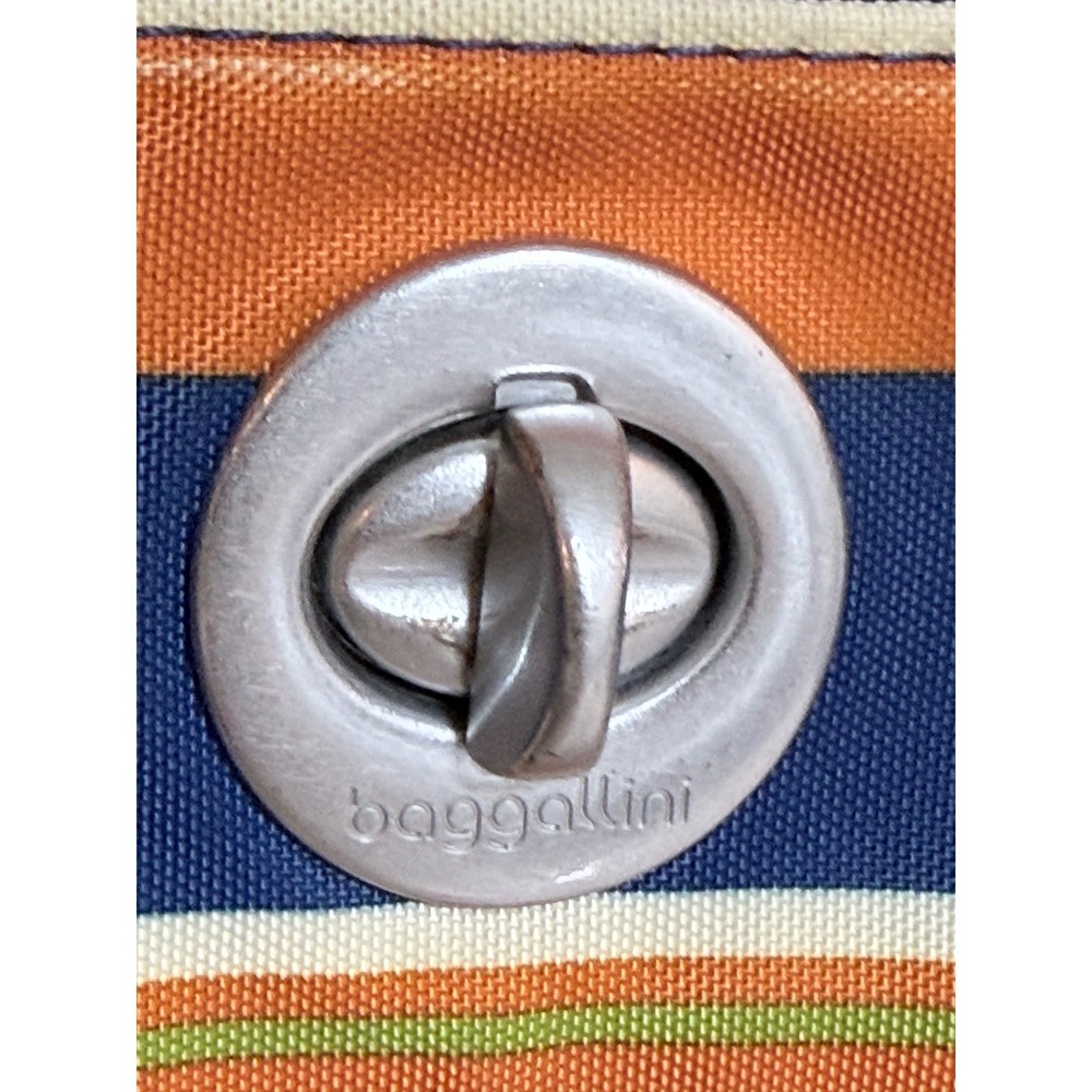 Baggallini Crossbody Bag Striped Nylon Navy Orange Multi Pocket Travel Purse - Picture 3 of 12